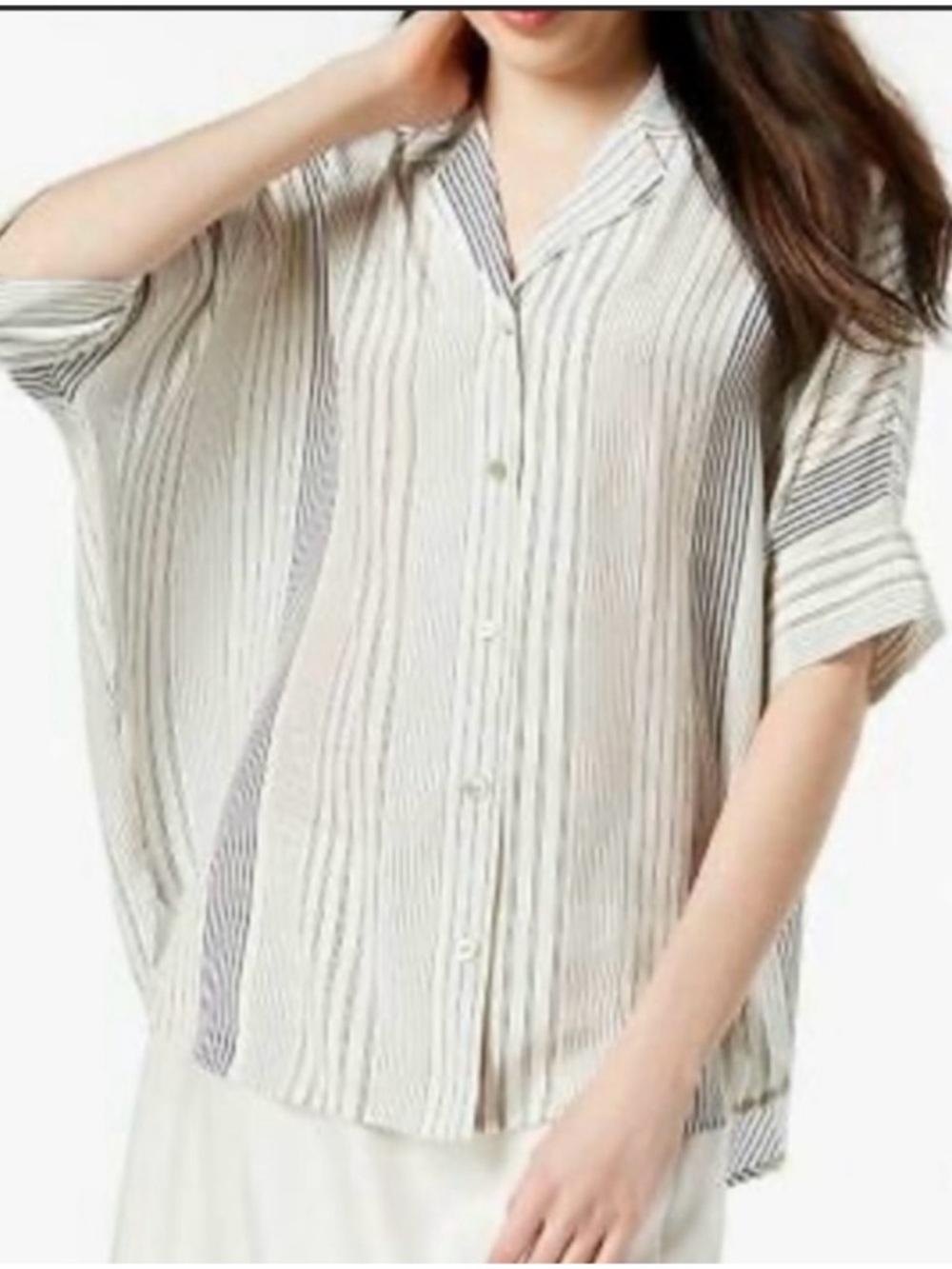 Eileen Fisher Cream and Black Pinstripe Button-Down blouse/top